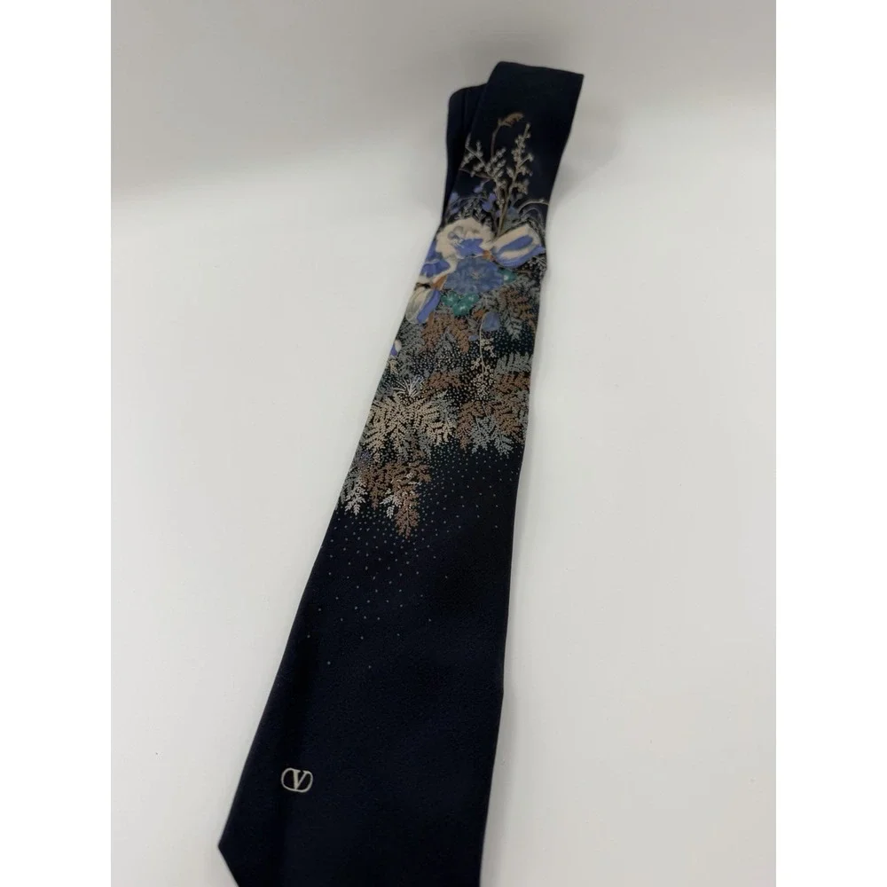 Vintage Valentino Cravatte Mens Silk Neck Tie Italy Blue Floral Designer Luxury